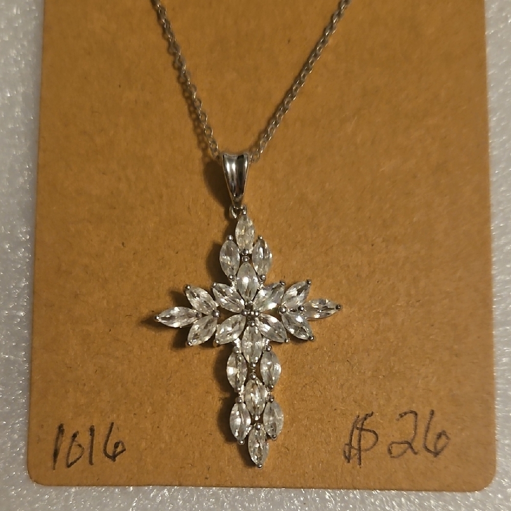 Dazzling Silver Cross Necklace with Crystal Accents